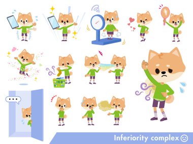 Aşağılık kompleksi olan bir grup köpek çocuk. Vektör sanatı olduğu için düzenlemesi kolay..