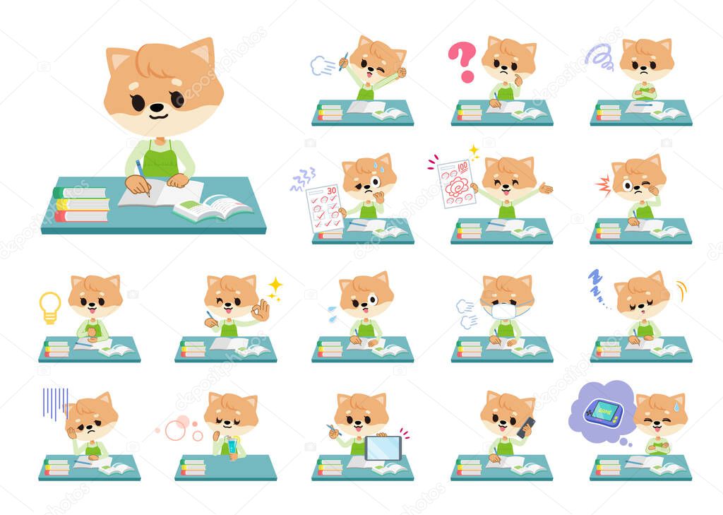 A set of Dog girl on study.It's vector art so it's easy to edit.