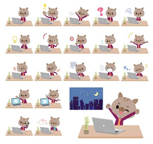 Ensemble Boar Boy Sur Travail Bureau Est Art Vectoriel Donc — Image vectorielle