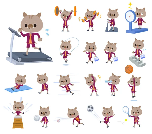 Set Boar Boy Exercise Sports Vector Art Easy Edit — Stock Vector