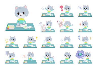 Cat Boy 'un çalışma grubu. Vektör sanatı. Düzenlemesi kolay..