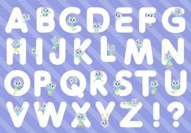 Alfabeyle dizayn edilmiş bir Kedi Kız seti. Vektör sanatı olduğu için düzenlemesi kolay..