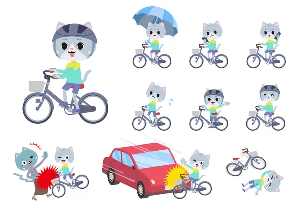 Şehir Bisikletine Binen Bir Grup Kedi Çocuk Vektör Sanatı Yani — Stok Vektör