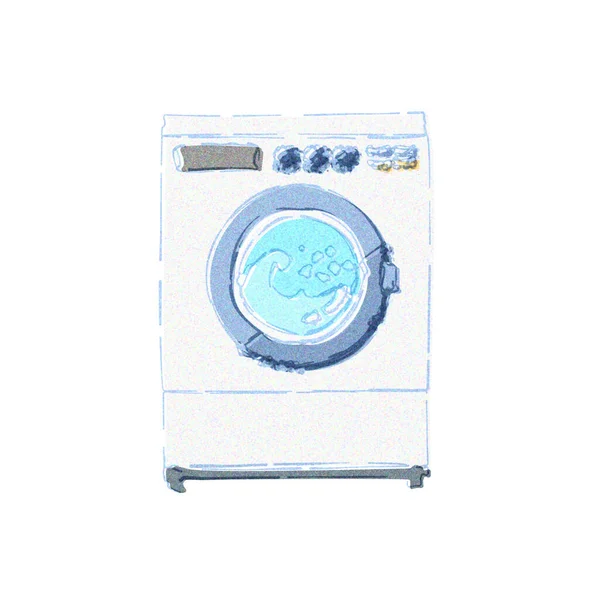 Bateri Tipi Çamaşır Makinesi Suluboya Bir Dokunuş — Stok fotoğraf