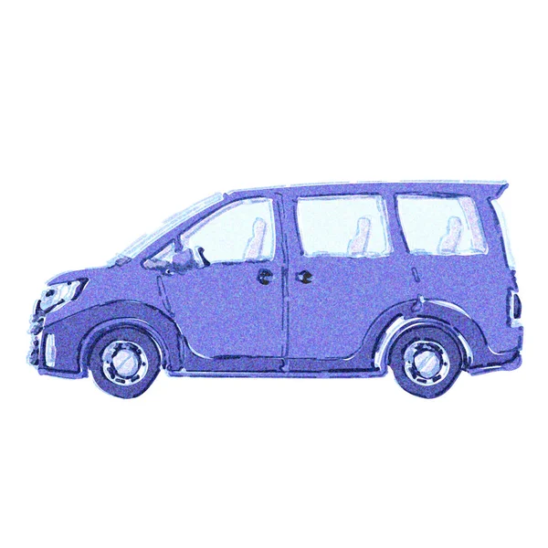 Söt Bil Minivan Sideways Akvarell Touch — Stockfoto