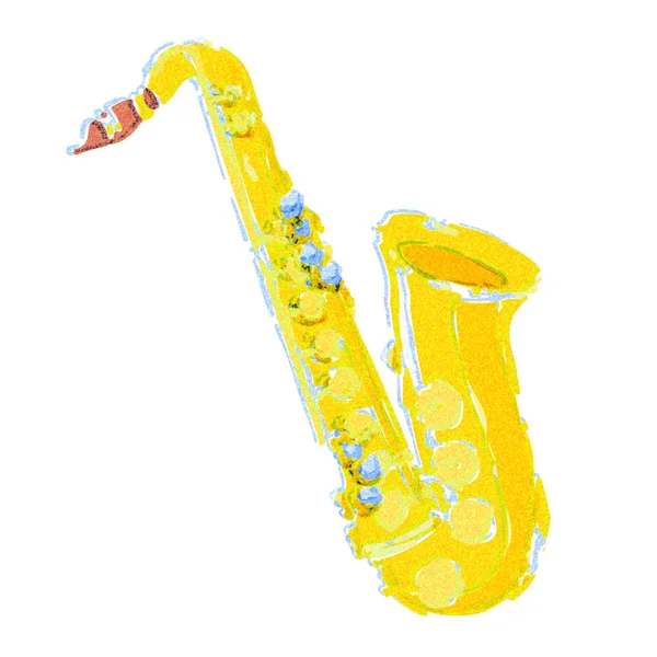 Szaxofon Egy Akvarell Érintés — Stock Fotó