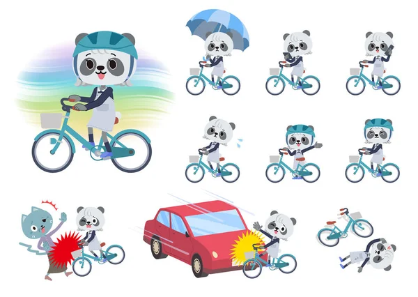 Şehir Bisikletine Binen Bir Grup Panda Kızı Vektör Sanatı Yani — Stok Vektör