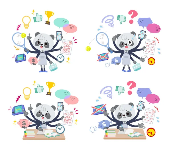 Een Set Van Panda Meisje Die Multitasking Uitvoeren Het Vectorkunst — Stockvector