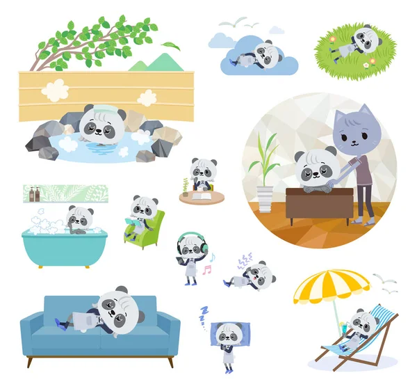 Een Set Van Panda Meisje Relaxing Vector Art Dus Het — Stockvector