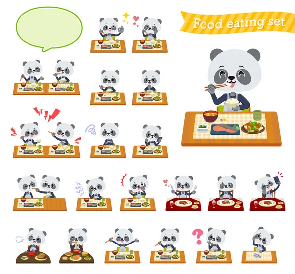 Yemekler Hakkında Bir Dizi Panda Çocuk Vektör Sanatı Olduğu Için — Stok Vektör