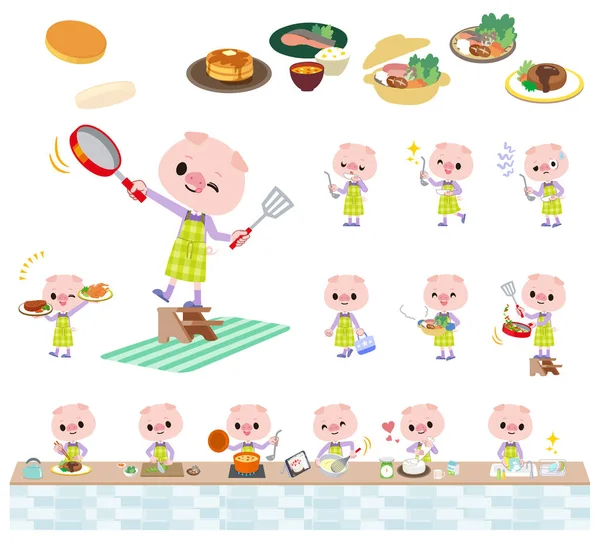 Ένα Σετ Pig Boy Για Μαγείρεμα Είναι Τέχνη Διάνυσμα Έτσι — Διανυσματικό Αρχείο