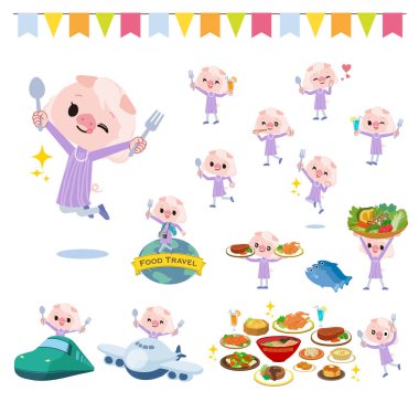 Yemek etkinliklerinde bir domuz kız grubu. Bu vektör sanatı, yani montajlaması kolay..