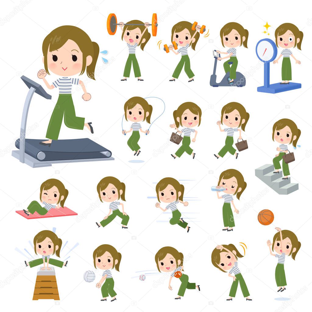 A set of Casual fashion women on exercise and sports.It's vector art so easy to edit.