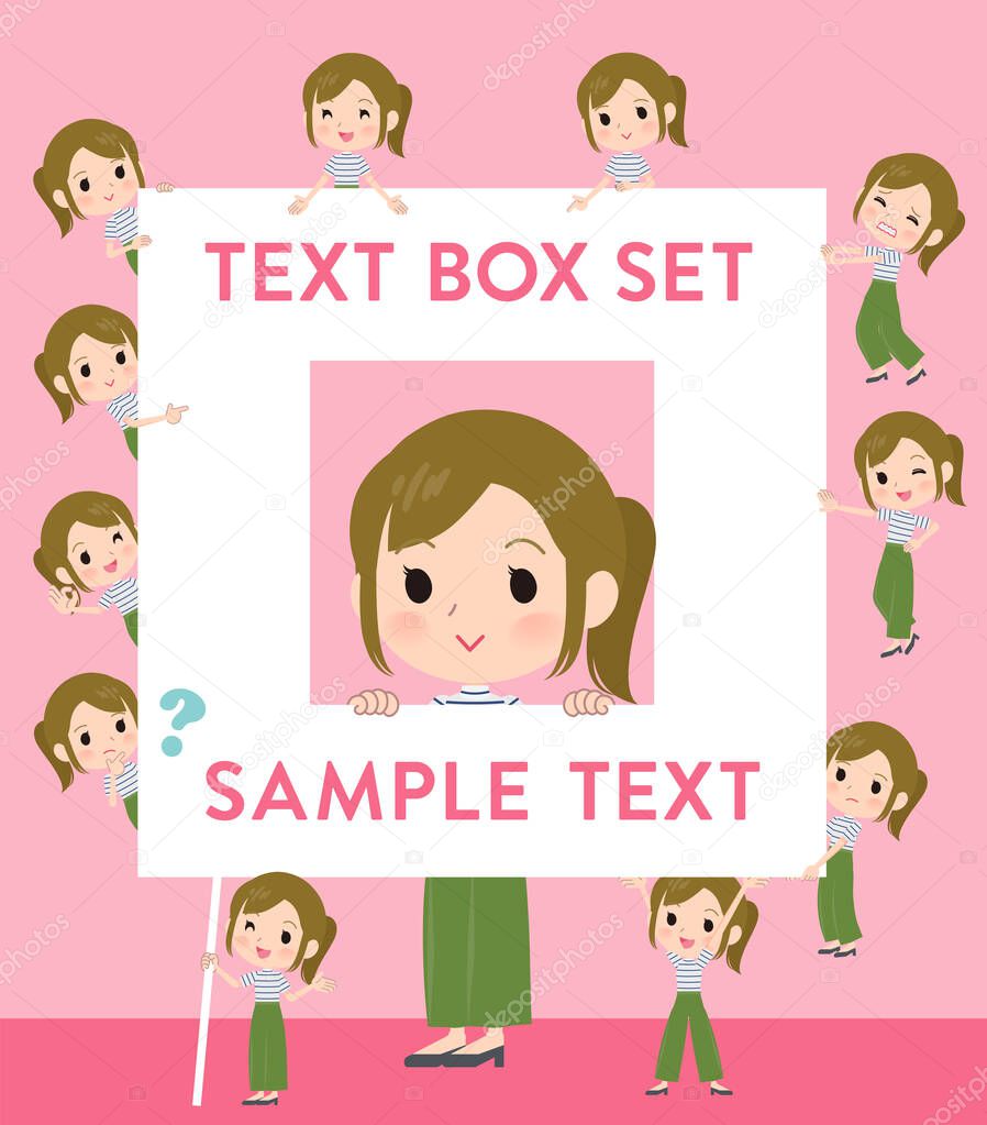 A set of Casual fashion women with a message board.Since each is divided, you can move it freely.It's vector art so easy to edit.