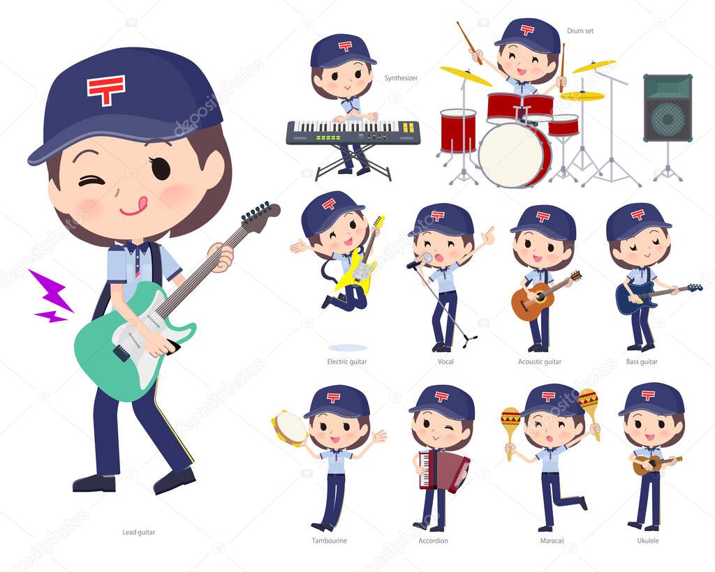 A set of  postwomen playing rock 'n' roll and pop music.It's vector art so easy to edit.