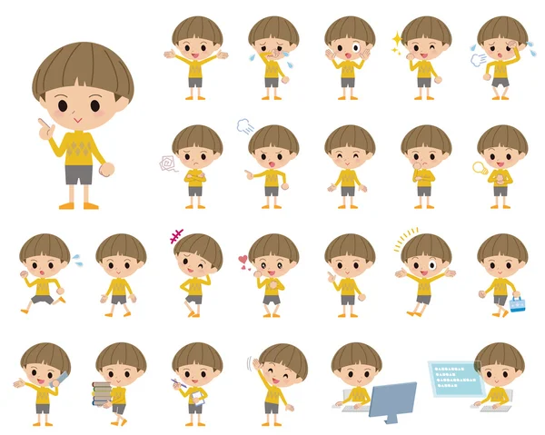 黄色的衣服 Bobbed 男孩 — 图库矢量图片