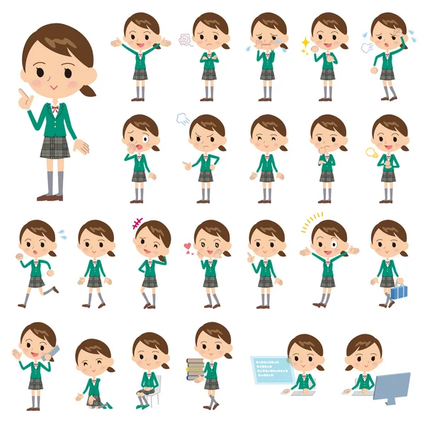 School girl Green Blazer — Stock Vector