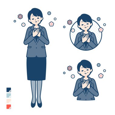 Takım elbiseli orta yaşlı bir iş kadını. Vektör sanatı. Düzenlemesi kolay..