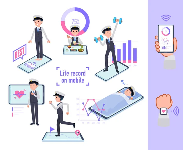 Akıllı telefonlarında davranışlarını ve sağlıklarını kontrol eden bir grup erkek sürücü. Yönlendirmesi çok kolay bir vektör sanatı..