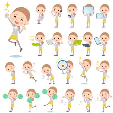 Arkasındaki düğüm saç sarı çiçek etek kadın 2