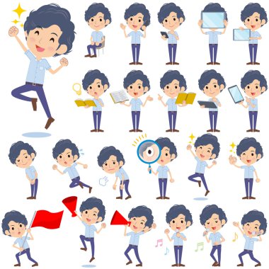 Hafif mavi shortsleeved gömlek perma erkekler 2