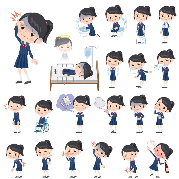 School girl Sailor suit About the sickness — Stock Vector