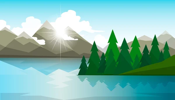 The landscape of forests, mountains and lake. — Stock Vector