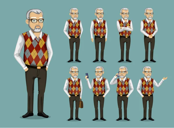 Abuelo en ropa de negocios — Vector de stock