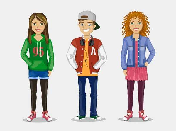 La imagen de tres Adolescentes con estilo — Vector de stock