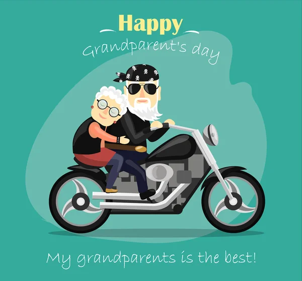 Grandma and grandpa riding a motorcycle — Stock Vector