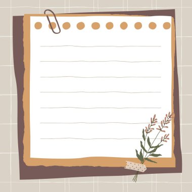 Not kağıtları, kasetler ve çiçek unsurları içeren not defteri kompozisyonu. Hikayeler için sayfa