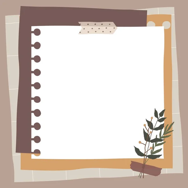 Scrapbook composición con notas de papel, cintas y flores elementos. Página para historias — Vector de stock