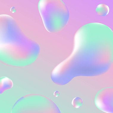 Sıvı holografik grafiksel neon vektör çizimi. Pastel neon renginde soyut arkaplan. Moda tasarım şablonu.