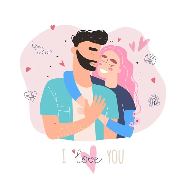 Linda Pareja Amor Clipart Concepto Familiar Feliz Amantes Hombres Mujeres — Archivo Imágenes Vectoriales