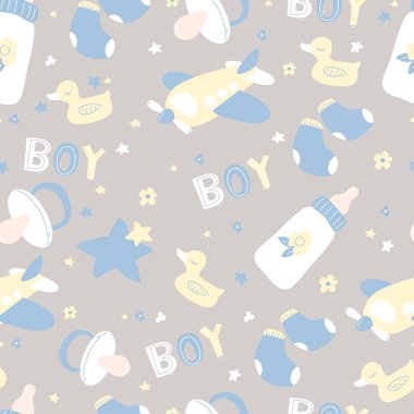 Kusursuz desenli kreş çocuğu. Bebek ögelerinin simgeleri.