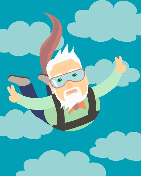 Grandpa jumping with a parachute — Stock Vector