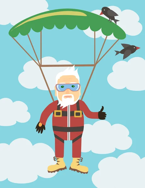 Grandpa jumping with a parachute — Stock Vector