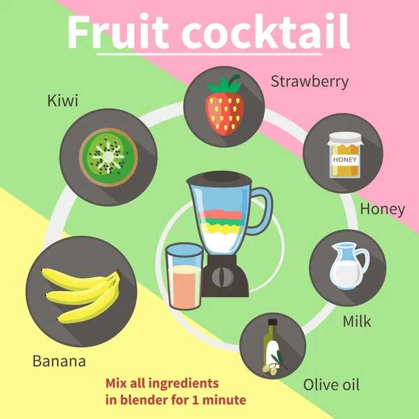 Fruchtcocktail Erdbeer Kiwi und Banane — Stockvektor