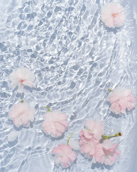 Kecil Merah Muda Dan Putih Bunga Ceri Dalam Air Gelombang — Stok Foto