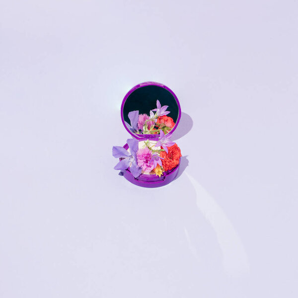 Face Powder Box Variant Colorful Spring Summer Flowers Pastel Purple Stock Picture