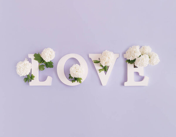 Word Love Made White Letters Beautiful White Flowers Spring Time Stock Picture