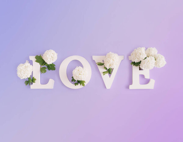 White Letters Pastel Blue Purple Gradient Background Word Love Conceptual Stock Image