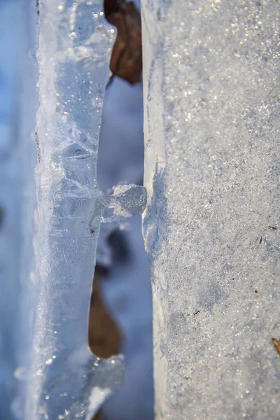 Detailní Záběr Kusy Ledu Textury Lese Zimním Období Bukurešti — Stock fotografie