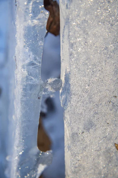 Gros Plan Morceaux Texture Glace Sur Forêt Hiver Bucarest — Photo