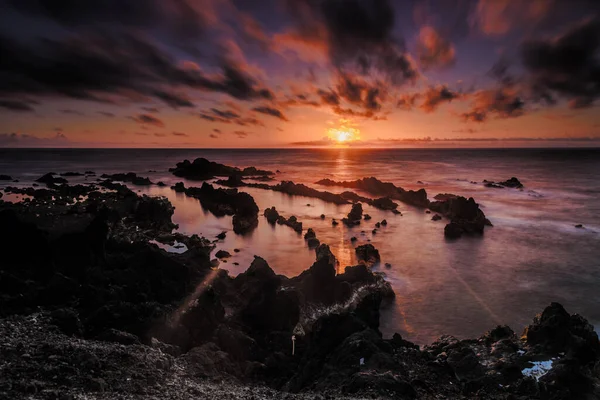 Panorama Pobřeží Azorských Ostrovech Při Západu Slunce Stock Fotografie