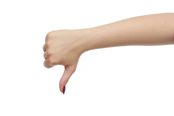 Pokazuję Kciuk Palcem Dół Ręki Złe Przeciwieństwie Języka Migowego Izolowane — Zdjęcie stockowe