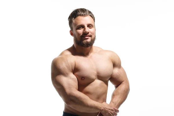 若い筋肉白人男性トップレス白の背景に隔離 — ストック写真