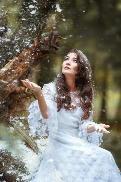 Menina bonita em uma floresta mística — Fotografia de Stock