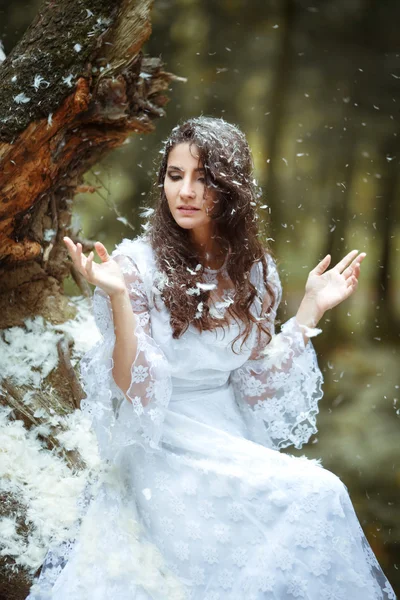 Hermosa chica en un bosque místico — Foto de Stock