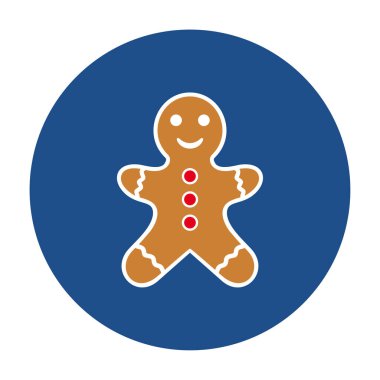 Mavi yuvarlak zencefilli çörek adam ikonu, beyaz arka planda izole edilmiş düğme. Vektör illüstrasyonu.